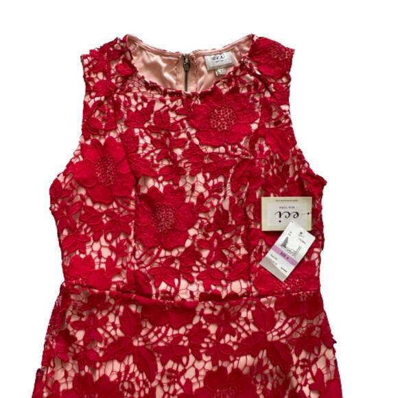ECI New York Red Floral Lace Overlay Sleeveless Knee Length Holiday Dress Size 6 - Picture 8 of 13